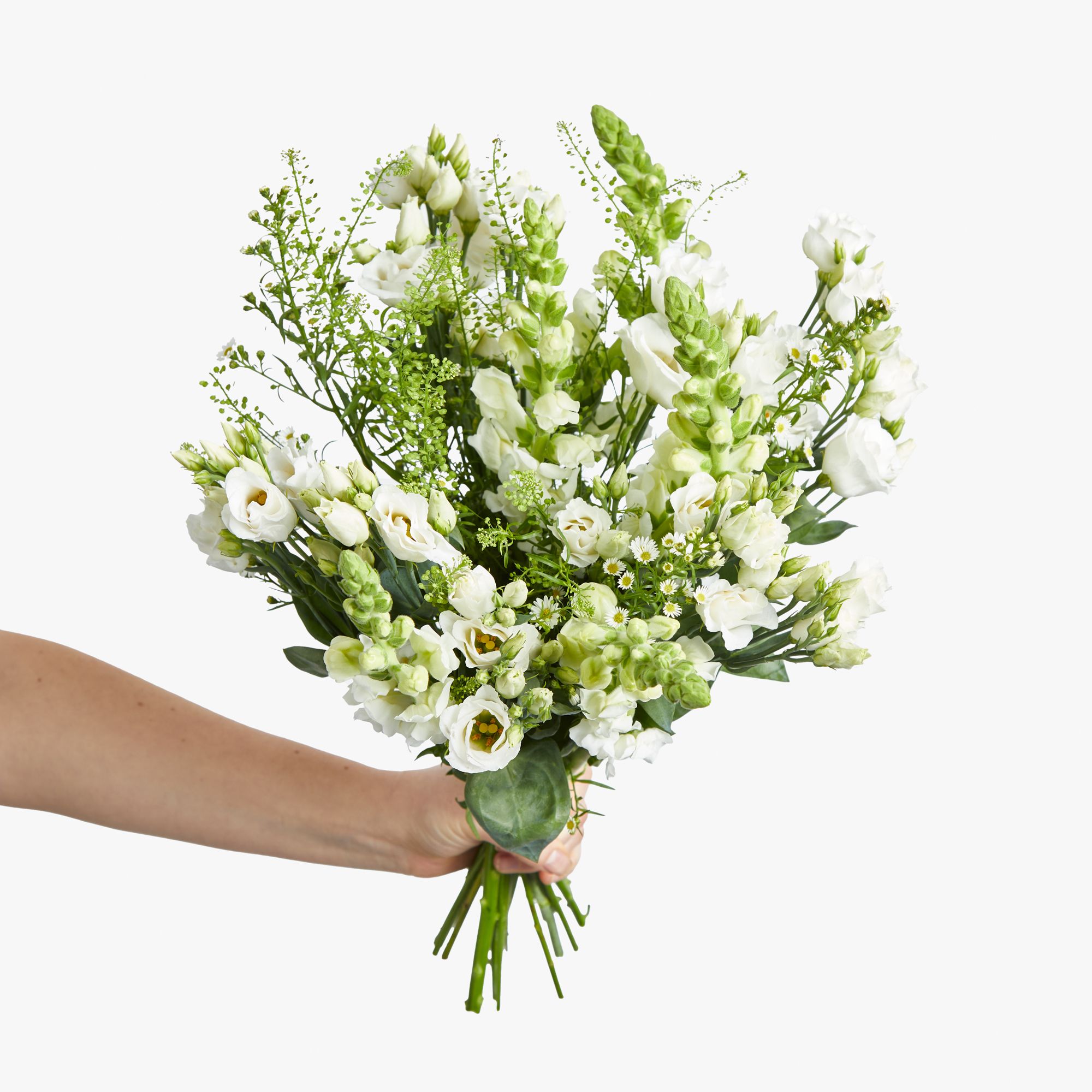White lisianthus, asters, antirrhinum and greenbell